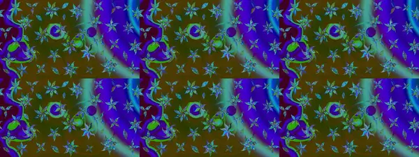 Mavi ve kahverengi renkte çiçekler. Sevimli çiçek raster deseni. Renkli Bahar Teması eskiz kalıbı. Düz Çiçek Elementleri Tasarımı.