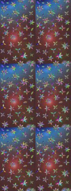 Raster illüstrasyonu. Şirin karalamalı çiçek desenli çizim. El yapımı çiçek ve bitki koleksiyonu. Raster illüstrasyonu. Eskiz stili kahverengi ve mavi renklerde.