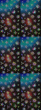 Tekstil tasarımı için gri ve mavi renkli geleneksel halk çiçekleri. Üzerinde gelincikler ve vadi zambakları olan renkli çiçek desenli nakış..