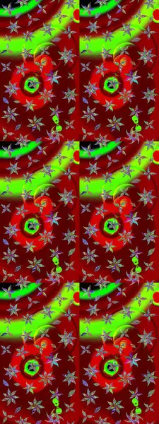 Raster Floral Illustration, Asyalı tekstil. Kırmızı ve yeşil renkli etnik çiçeklerle zarif bir eskiz deseni..