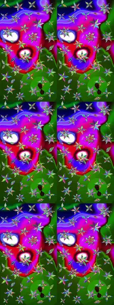 Hediye ambalaj kağıdı, tebrik kartları, posterler ve pankart tasarımı. Yeşil ve mor renkli çiçekler. Raster düz çiçek çizim deseni.