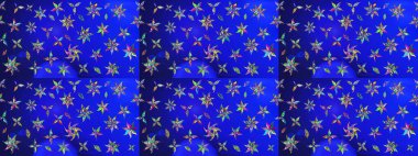 Modern çiçek arkaplanı. Parlak renkli çiçekleri olan ve mavi ve yeşil renkli yaprakları olan harika bir çiçek deseni. Halk tarzı. Moda baskıları için zarif bir şablon.