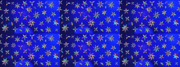 Modern çiçek arkaplanı. Parlak renkli çiçekleri olan ve mavi ve yeşil renkli yaprakları olan harika bir çiçek deseni. Halk tarzı. Moda baskıları için zarif bir şablon.