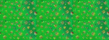 Raster Illustrasyon 'daki Çiçek Deseni' nin son moda çizimi. Renkli Yaz Temalı eskiz kalıbı. Düz Çiçek Elementleri Tasarımı. Yeşil ve sarı renkte çiçekler.