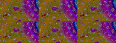 Yatak çarşafları, ceket, paket tasarımı, kumaş ve moda kavramları için tekstil baskısı. Eskiz modeli etnik tasarım. Çiçekleri, deniz kabukları, mandalaları ve suluboya efektleri olan deniz altyapısı.