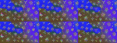 Elle boyanmış suluboya resim çizimleri, çiçekler ve bitkiler. Mavi ve mor renkte çiçekler.