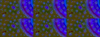 Yumuşak, bahar çiçekleri yeşil ve mavi renklerde. Raster illüstrasyonu. Yaprak ve çiçeklerin suluboya resmi, yeşil ve mavi renkler üzerine çizim deseni.