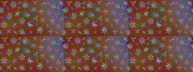 Çiçeksel fantezi tasarımı ve parlak bir arka plan çizimi. Renkli Bahar Teması eskiz kalıbı. Düz Çiçek Elementleri Tasarımı.