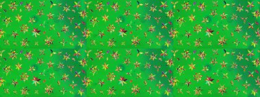 Renkli Yaz Temalı eskiz kalıbı. Düz Çiçek Elementleri Tasarımı. Yeşil ve sarı renkli çiçekler. Raster illüstrasyonunda çiçek deseni çizimi.