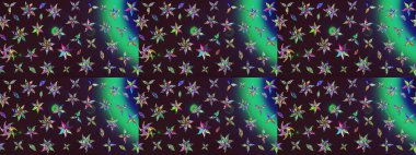 Çiçek ve yapraklı karalama şeklinde Raster çiçek deseni. Raster illüstrasyonu. Kahverengi ve yeşil renklerde bahar çiçekleri..