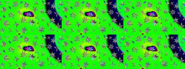 Moda baskıları için zarif bir şablon. Modern çiçek arkaplanı. Parlak renkli çiçekleri ve yeşil ve mavi renkli yaprakları olan harika bir çiçek deseni. Halk stili.