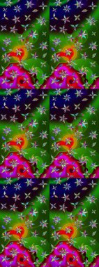 Kabile sanatı boho baskısı, klasik çiçek arkaplanı. Soyut etnik raster çizim kalıbı. Arkaplan dokusu, duvar kağıdı, yeşil ve siyah renkli çiçek teması.