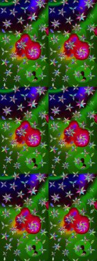 Çiçek buketleriyle klasik bir eskiz şekli. Yeşil ve mavi renklerde. Raster illüstrasyonu.