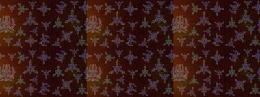 Raster Çiçek İllüstrasyonu 'nun şirin tekstili. Kahverengi, siyah ve yeşil renklerdeki etnik çiçeklerle zarif bir eskiz deseni..