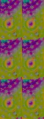 Düz Çiçek Elementleri Tasarımı. Sevimli çiçek raster deseni. Yeşil ve mor renkli çiçekler. Renkli Bahar Teması çizim şablonu.