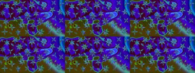 Mavi ve kahverengi renkte çiçekler. Gömlek baskısı için çiçek boyası. Çiçek eskiz kalıbı geçmişi.