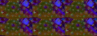 Düz Çiçek Elementleri Tasarımı. Renkli Bahar Teması eskiz kalıbı. Kahverengi ve yeşil renkli çiçekler. Raster illüstrasyonunda çiçek deseni çizimi.