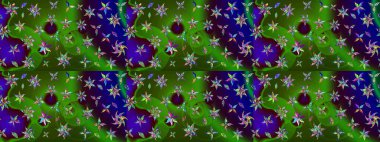 Retro tekstil tasarım koleksiyonu. Çiçekli ipek eşarp. Yeşil ve mavi, yeşil ve maviye. 1950-1960 motifleri. El çizimi çiçek elementleri ile soyut çizim raster deseni.