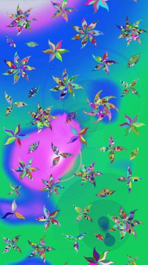 Mavi ve yeşil renkli çiçekler. Raster illüstrasyonunda çiçek deseni çizimi.