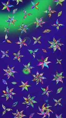 Düz Çiçek Elementleri Tasarımı. Mavi ve mor renkli çiçekler. Raster illüstrasyonu. Renkli Bahar Teması eskiz kalıbı. Çiçekli çiçek deseni, suluboya..