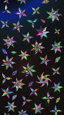 Asya tekstil tarzında. Çiçek desenli çizim. Gri ve mavi renkte çiçekler. Düz Çiçek Elementleri Tasarımı. Raster illüstrasyonu. Renkli Bahar Teması çizim şablonu.