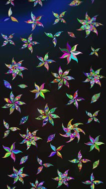 Asya tekstil tarzında. Çiçek desenli çizim. Gri ve mavi renkte çiçekler. Düz Çiçek Elementleri Tasarımı. Raster illüstrasyonu. Renkli Bahar Teması çizim şablonu.