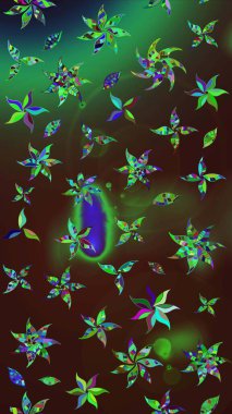 Asya tekstil tarzında. Çiçek desenli çizim. Kahverengi ve yeşil renkli çiçekler. Raster illüstrasyonu. Raster illüstrasyonu.