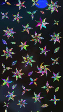 Renkli Bahar Teması eskiz kalıbı. Raster Şirin kumaş deseni. Düz Çiçek Elementleri Tasarımı. Eskiz klasiği.