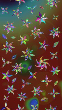 Çiçekli karalama şeklinde Raster çiçek deseni. Yumuşak, yaz çiçekli arka plan. Kahverengi ve kırmızı renkte çiçekler.