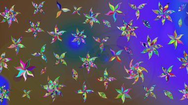 Raster illüstrasyonu. Eskiz arkaplan modeli. Menekşe ve kahverengi yapraklı yabani çiçekler. Suluboya, elle çizilmiş.