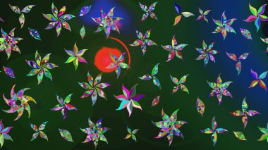 Suluboya çizim kalıbı. Çiçekler suluboya tarzında mavi ve yeşil renklerde. Çiçek izi.