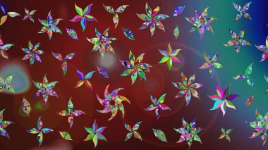 Raster. Kahverengi ve mavi renkte güzel çiçekleri olan eskiz deseni, suluboya çiçek deseni, duvar kağıdı, kart veya kumaş için fayanslı..