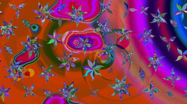 Modern stil dokusu. Çiçek desenli raster, kahverengi ve turuncu çizgi grafik desenli soyut raster arkaplan.