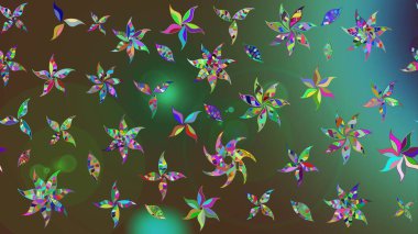 Soyut etnik raster çizim kalıbı. Kabile sanatı boho baskısı, klasik çiçek arkaplanı. Arkaplan dokusu, duvar kağıdı, yeşil ve kahverengi renkli çiçek teması.