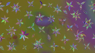 Düz Çiçek Elementleri Tasarımı. Kahverengi ve yeşil renkli çiçekler. Çiçekli çizim şekli. Renkli Bahar Teması çizim şablonu.