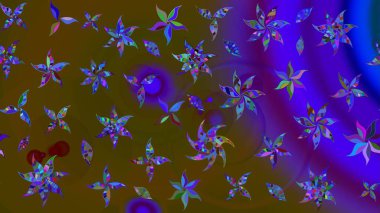 Çiçek ve yapraklı karalama şeklinde Raster çiçek deseni. Yumuşak, bahar çiçekleri kahverengi ve mor renklerde. Raster illüstrasyonu.