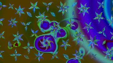 Raster illüstrasyonu. Klasik çiçek tasarımı elementleri. Kahverengi ve mavi kıvırcık çiçekler kahverengi ve mavi renklerde.