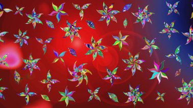 Ağaç dallı bahar çiçekleri ile desen, kırmızı ve mavi renkler ile çiçek silueti. Raster deseni.