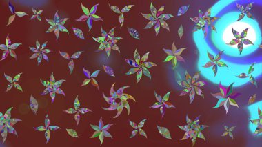 Kahverengi ve mavi renkli çiçekler. Sevimli çiçek raster deseni. Renkli Yaz Temalı eskiz kalıbı. Düz Çiçek Elementleri Tasarımı.