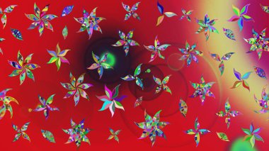 Kırmızı ve nötr renklerde çiçekler. Çiçekli karalama şeklinde Raster çiçek deseni. Yumuşak, yaz çiçekli arka plan.