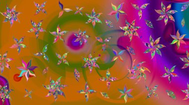 Düz Çiçek Elementleri Tasarımı. Çiçek desenli eskiz, yaz çiçekleri. Renkli Bahar Teması eskiz kalıbı. Turuncu ve kahverengi renkte çiçekler.