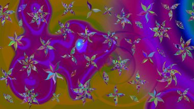 Çiçeksel çizim kalıbının yansıması. Vadinin çiçekleri mor ve kahverengi renklerde.