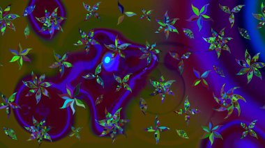 Raster Çiçek İllüstrasyonu 'nun şirin tekstili. Kahverengi ve yeşil renkli etnik çiçeklerle zarif bir eskiz deseni..