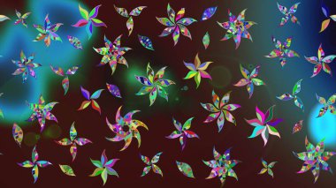 Kahverengi ve mavi renkli çiçekler. Düz Çiçek Elementleri Tasarım Raster illüstrasyonu. Renkli Bahar Teması eskiz kalıbı. Çiçek eskiz kalıbı geçmişi.