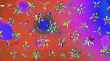 Üzerinde gelincikler ve vadi zambakları olan renkli çiçek desenli nakış deseni. Raster geleneksel çiçek buketi pembe ve turuncu renkli tekstil tasarımı için.