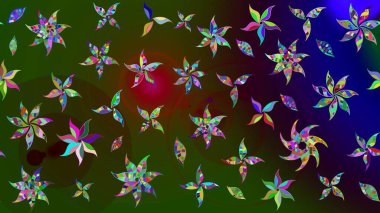 Çiçekli karalama şeklinde Raster çiçek deseni. Yumuşak, yaz çiçekli arka plan. Yeşil ve kahverengi renkte çiçekler.