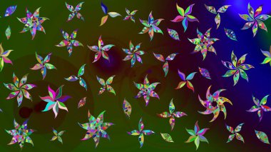 Asya tekstil tarzında. Raster illüstrasyonu. Renkli Bahar Teması eskiz kalıbı. Güzel kumaş deseni. Çiçek desenli çizim. Düz Çiçek Elementleri Tasarımı.