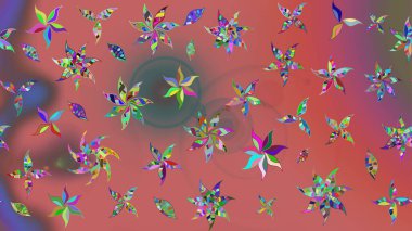 Çiçeksel çizim kalıbının yansıması. Vadinin çiçekleri pembe ve kahverengi renklerde.