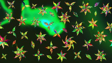 Çiçekli karalama şeklinde Raster çiçek deseni. Gri ve yeşil renkli çiçekler. Yumuşak, yaz çiçekli arka plan.