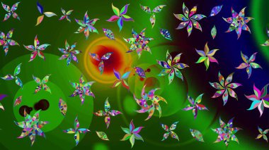 Renkli Bahar Teması eskiz kalıbı. Düz Çiçek Elementleri Tasarımı. Parlak arkaplan eskiz desenli çiçekli fantezi tasarımı.